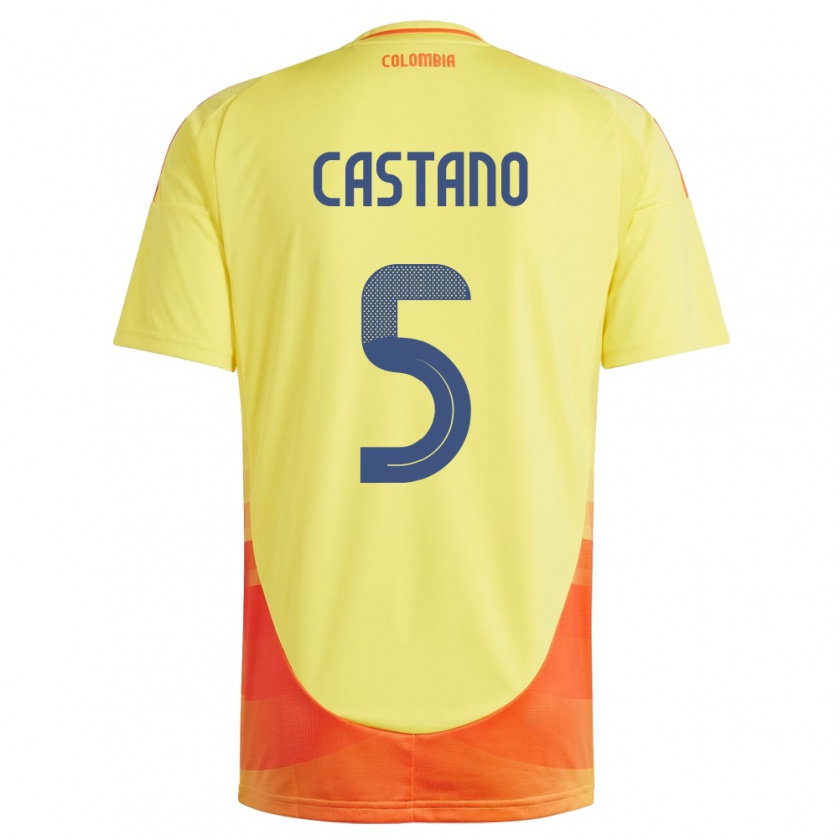 Kandiny Enfant Maillot Colombie Kevin Castaño #5 Jaune Tenues Domicile 24-26 T-Shirt