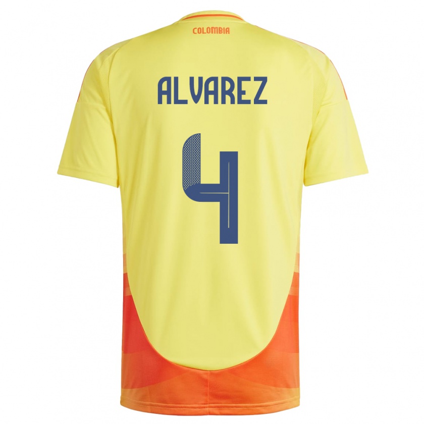 Kandiny Enfant Maillot Colombie Fernando Álvarez #4 Jaune Tenues Domicile 24-26 T-Shirt