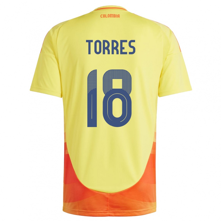 Kandiny Enfant Maillot Colombie Jhojan Torres #18 Jaune Tenues Domicile 24-26 T-Shirt