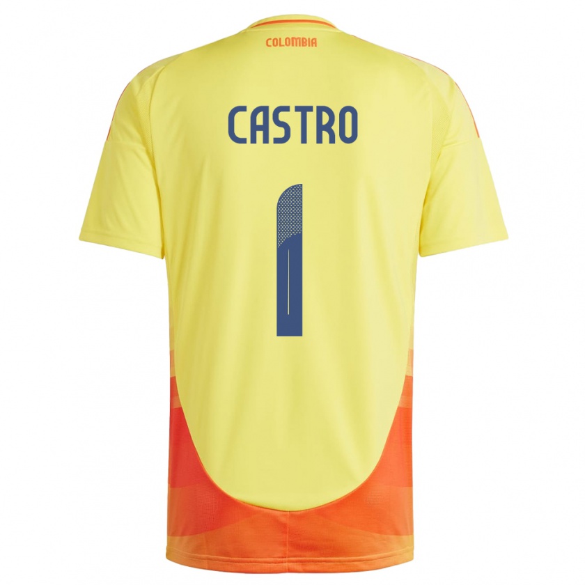 Kandiny Enfant Maillot Colombie Danny Castro #1 Jaune Tenues Domicile 24-26 T-Shirt