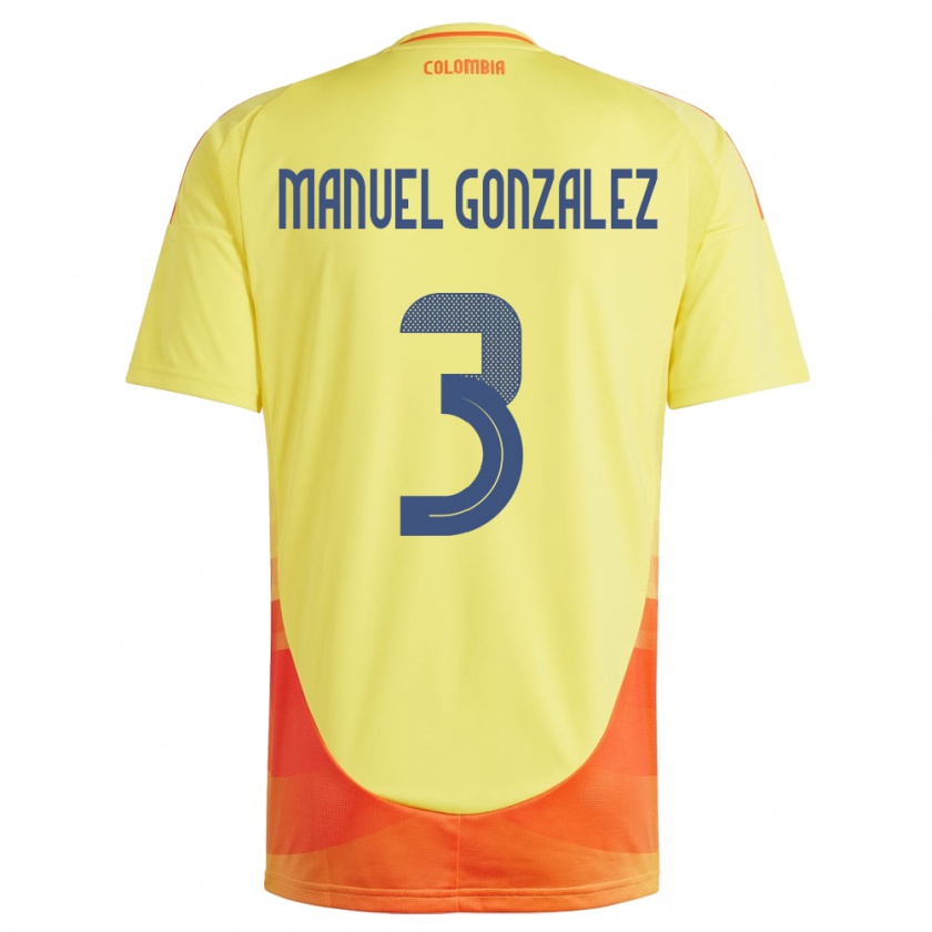 Kandiny Enfant Maillot Colombie Carlos Manuel González #3 Jaune Tenues Domicile 24-26 T-Shirt