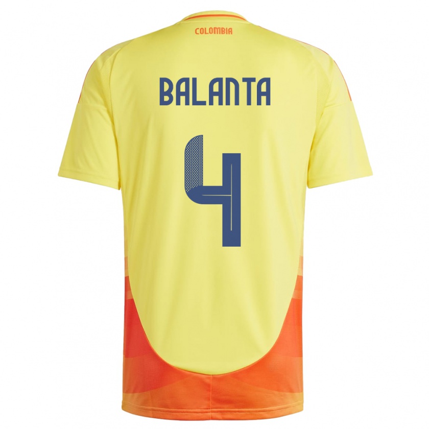 Kandiny Enfant Maillot Colombie Marlon Balanta #4 Jaune Tenues Domicile 24-26 T-Shirt