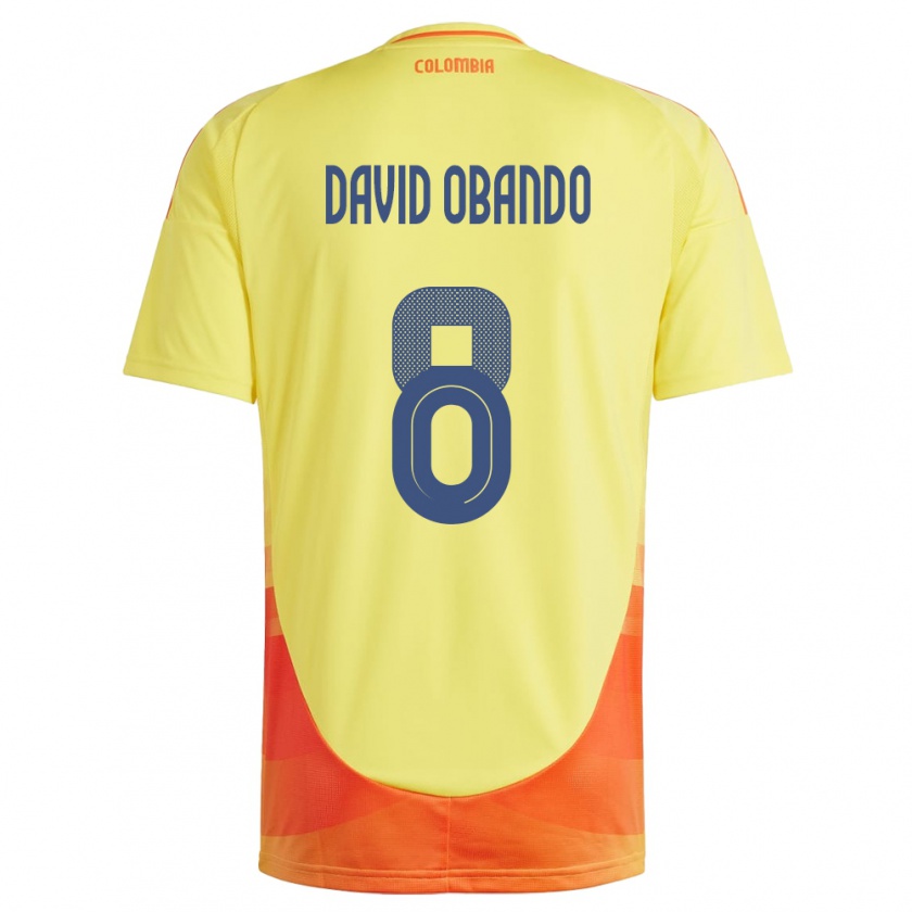 Kandiny Enfant Maillot Colombie Juan David Obando #8 Jaune Tenues Domicile 24-26 T-Shirt