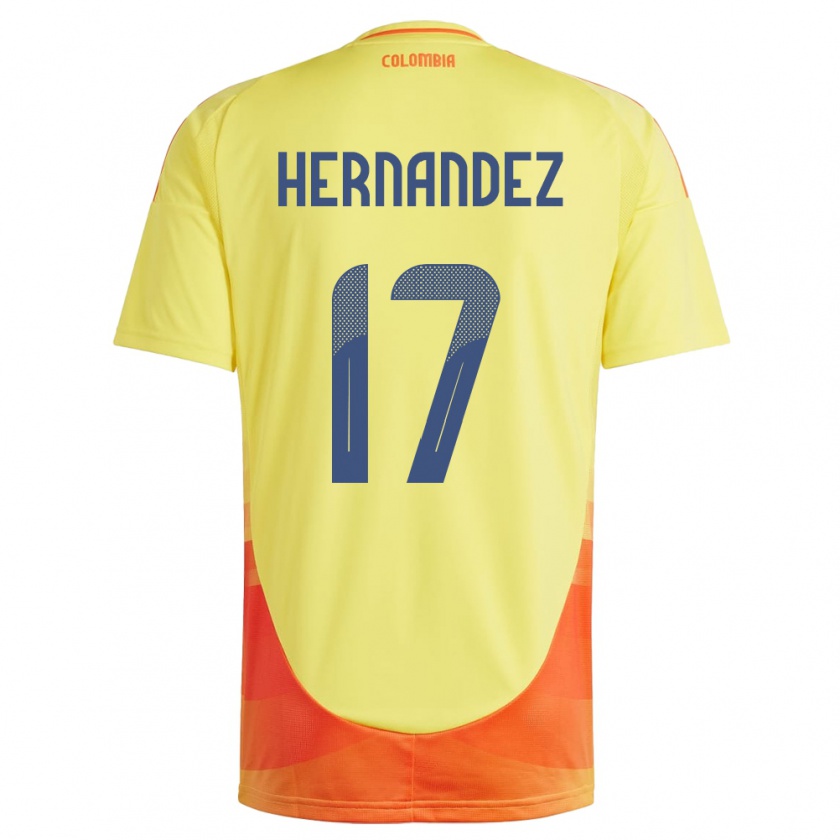 Kandiny Enfant Maillot Colombie Jhoan Hernández #17 Jaune Tenues Domicile 24-26 T-Shirt