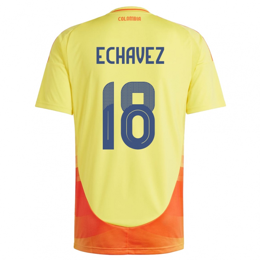 Kandiny Enfant Maillot Colombie Jhon Echavez #18 Jaune Tenues Domicile 24-26 T-Shirt