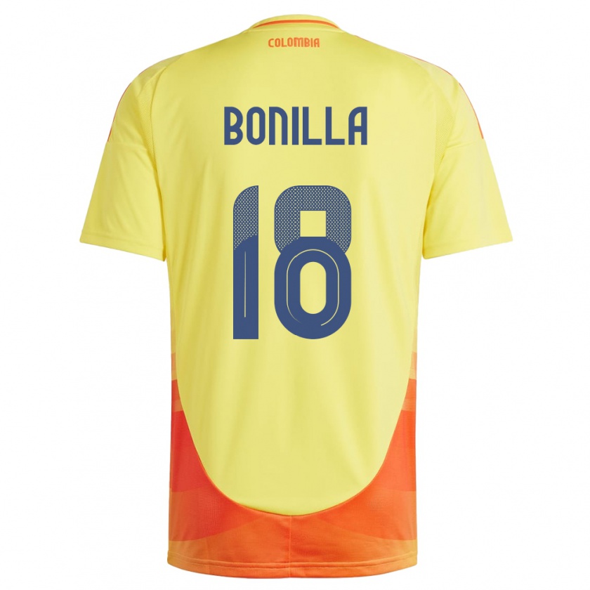 Kandiny Enfant Maillot Colombie Wendy Bonilla #18 Jaune Tenues Domicile 24-26 T-Shirt