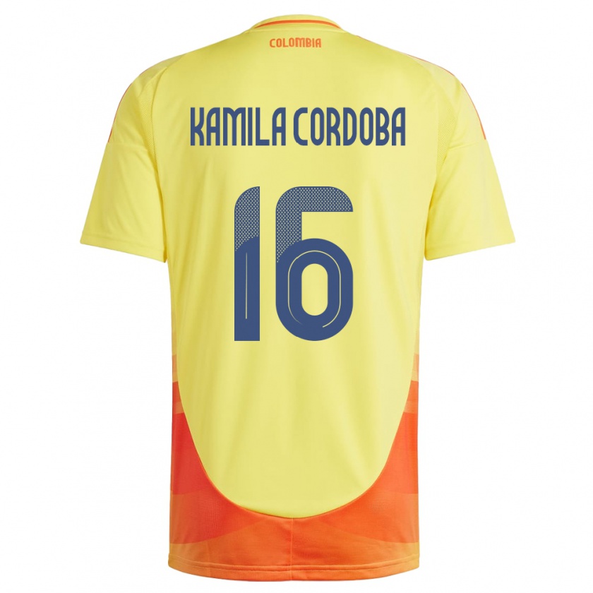 Kandiny Enfant Maillot Colombie Sara Kamila Córdoba #16 Jaune Tenues Domicile 24-26 T-Shirt