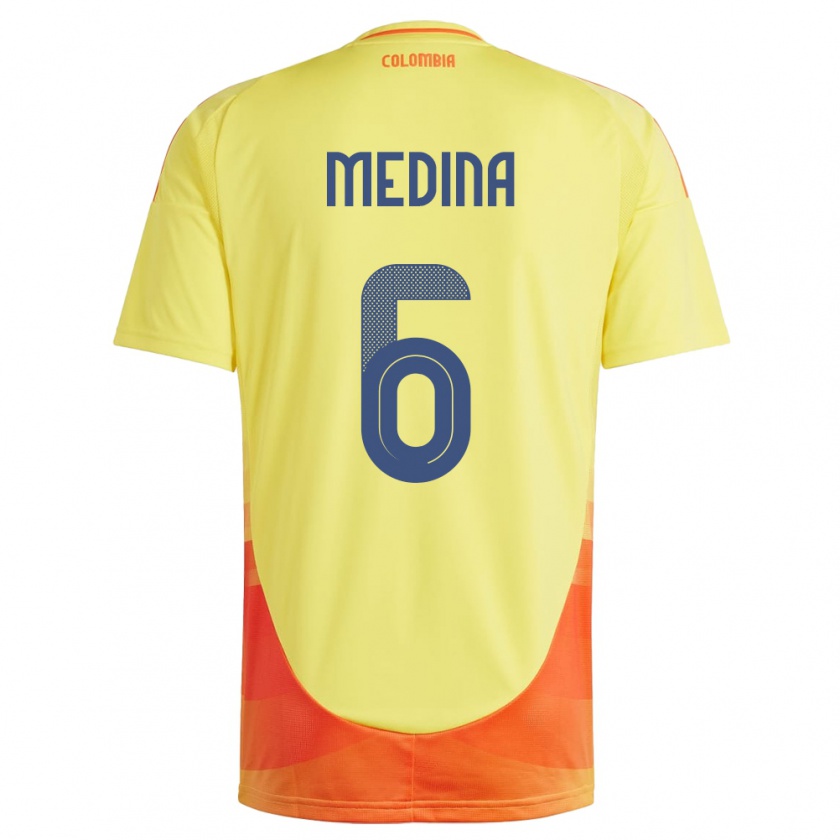 Kandiny Enfant Maillot Colombie Paula Medina #6 Jaune Tenues Domicile 24-26 T-Shirt