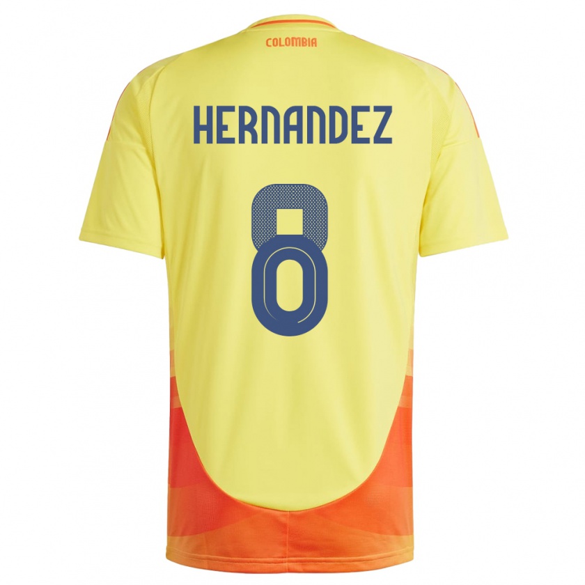 Kandiny Enfant Maillot Colombie Natalia Hernández #8 Jaune Tenues Domicile 24-26 T-Shirt