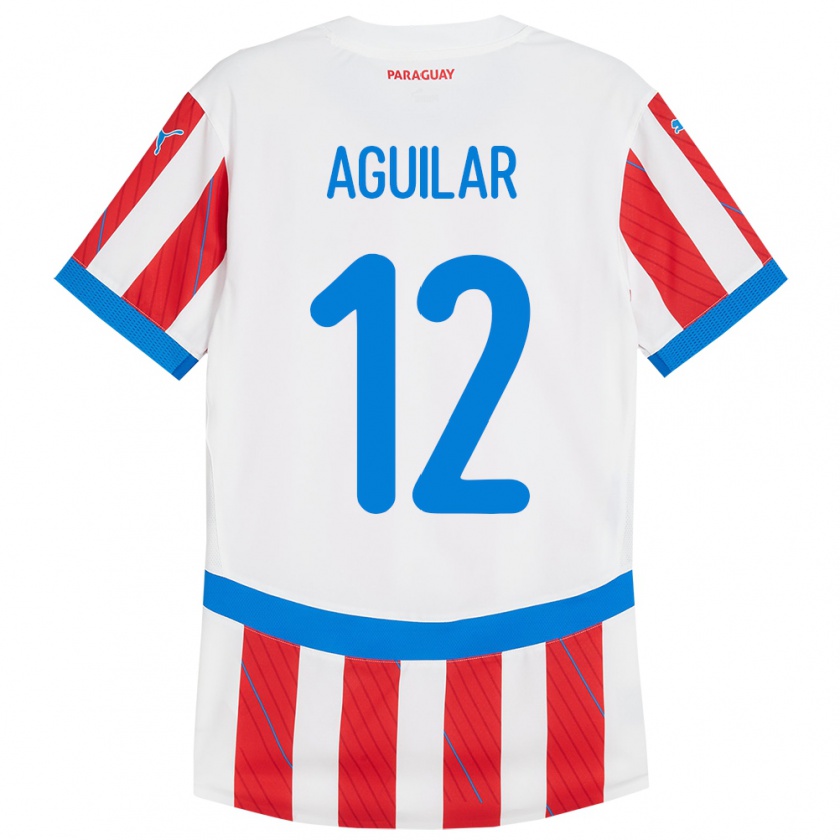 Kandiny Enfant Maillot Paraguay Alfredo Aguilar #12 Blanc Rouge Tenues Domicile 24-26 T-Shirt