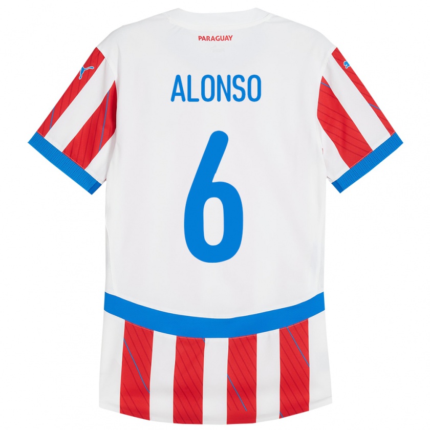 Kandiny Enfant Maillot Paraguay Júnior Alonso #6 Blanc Rouge Tenues Domicile 24-26 T-Shirt