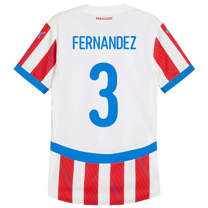 Kandiny Enfant Maillot Paraguay Roberto Fernández #3 Blanc Rouge Tenues Domicile 24-26 T-Shirt