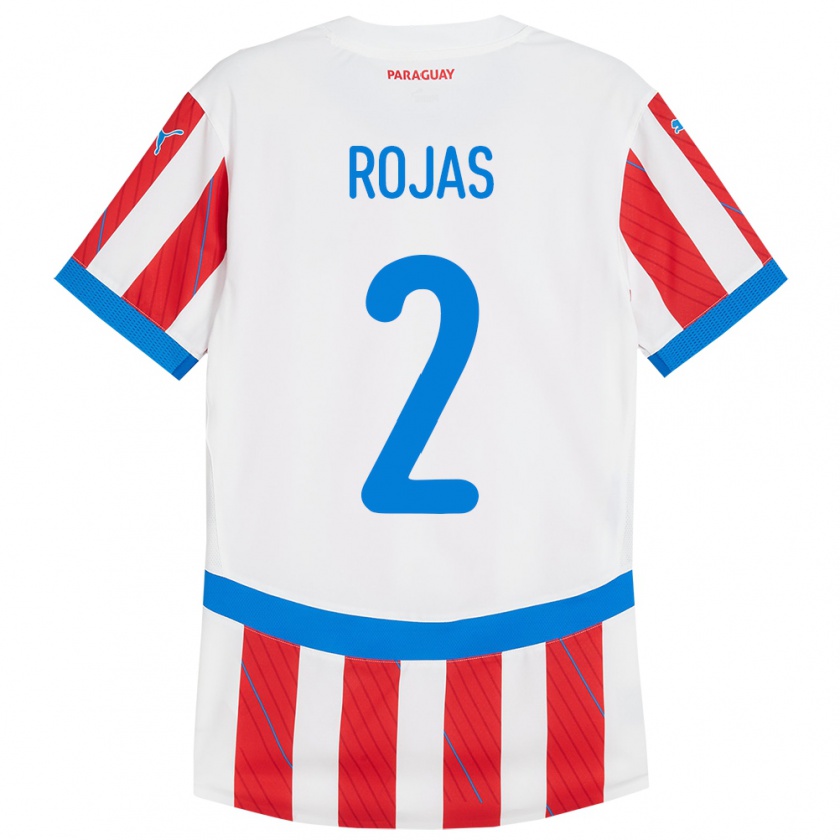 Kandiny Enfant Maillot Paraguay Robert Rojas #2 Blanc Rouge Tenues Domicile 24-26 T-Shirt