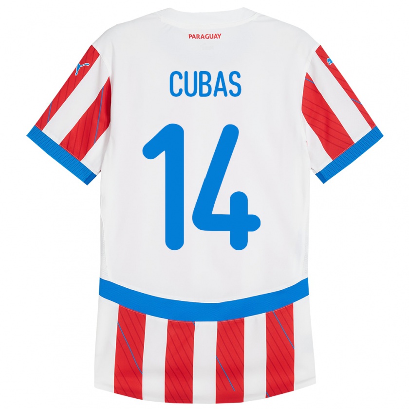 Kandiny Enfant Maillot Paraguay Andrés Cubas #14 Blanc Rouge Tenues Domicile 24-26 T-Shirt