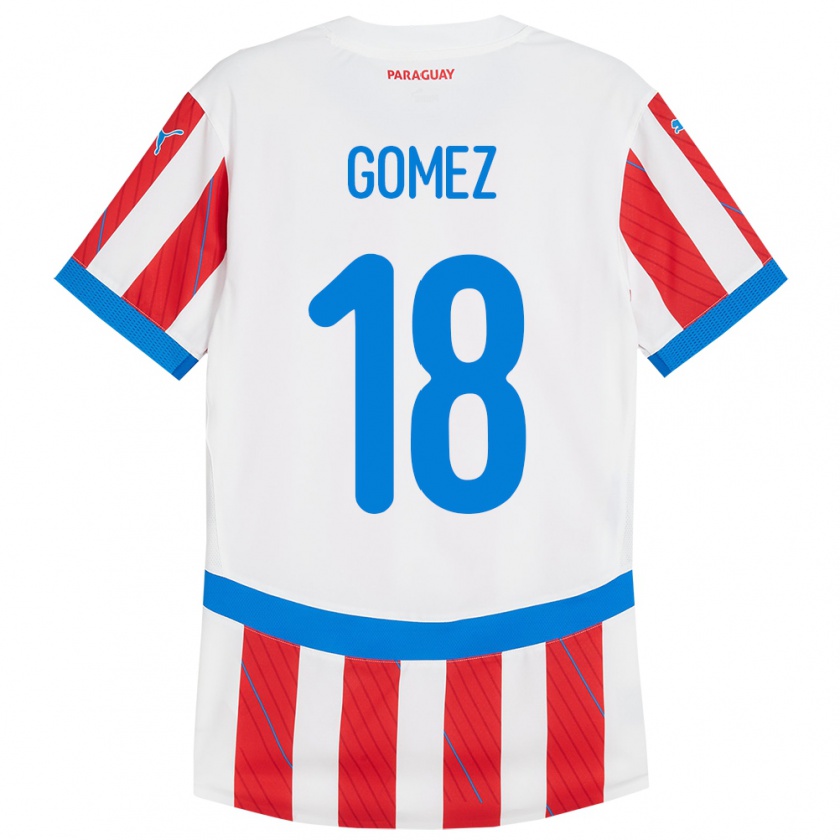 Kandiny Enfant Maillot Paraguay Diego Gómez #18 Blanc Rouge Tenues Domicile 24-26 T-Shirt