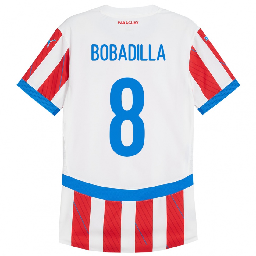 Kandiny Enfant Maillot Paraguay Damián Bobadilla #8 Blanc Rouge Tenues Domicile 24-26 T-Shirt