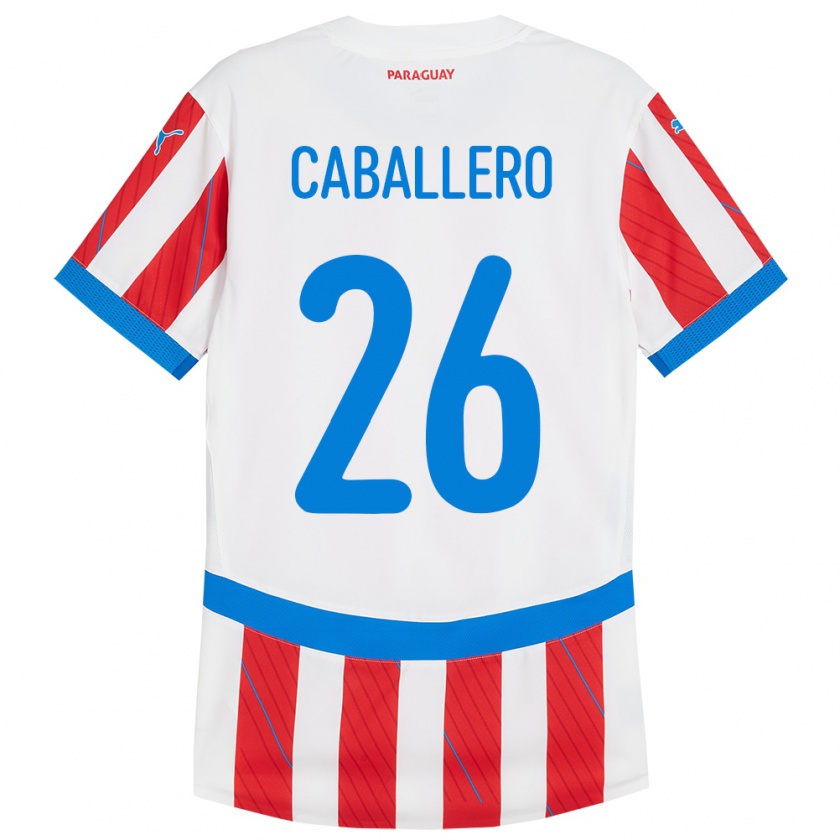 Kandiny Enfant Maillot Paraguay Hernesto Caballero #26 Blanc Rouge Tenues Domicile 24-26 T-Shirt