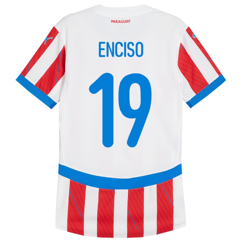 Kandiny Enfant Maillot Paraguay Julio Enciso #19 Blanc Rouge Tenues Domicile 24-26 T-Shirt