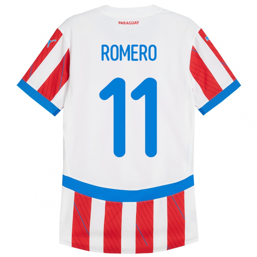 Kandiny Enfant Maillot Paraguay Ángel Romero #11 Blanc Rouge Tenues Domicile 24-26 T-Shirt