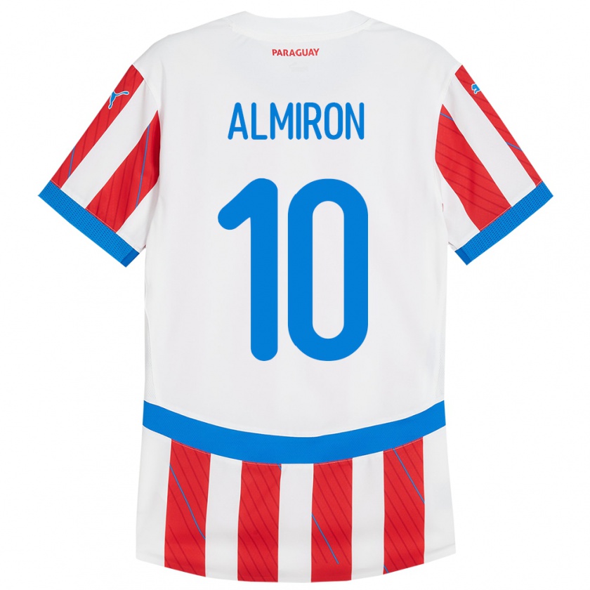 Kandiny Enfant Maillot Paraguay Miguel Almirón #10 Blanc Rouge Tenues Domicile 24-26 T-Shirt