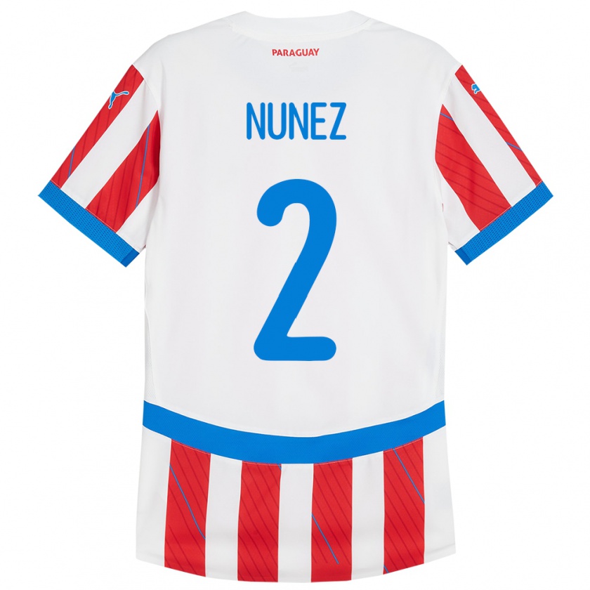 Kandiny Enfant Maillot Paraguay Alan Núñez #2 Blanc Rouge Tenues Domicile 24-26 T-Shirt