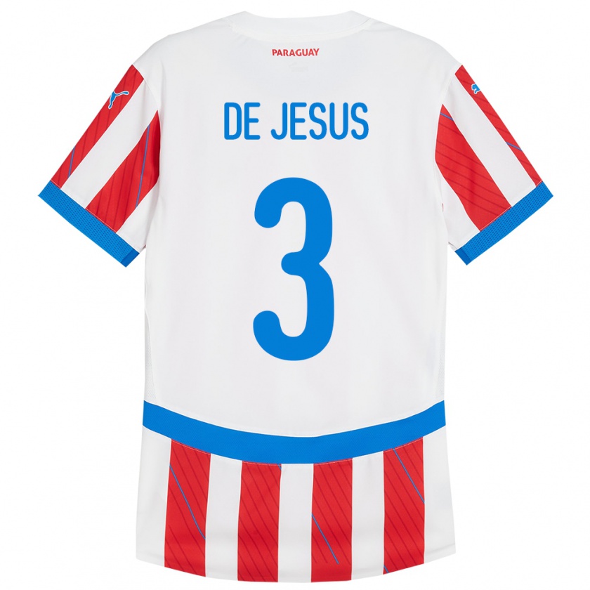 Kandiny Enfant Maillot Paraguay Ronaldo De Jesús #3 Blanc Rouge Tenues Domicile 24-26 T-Shirt