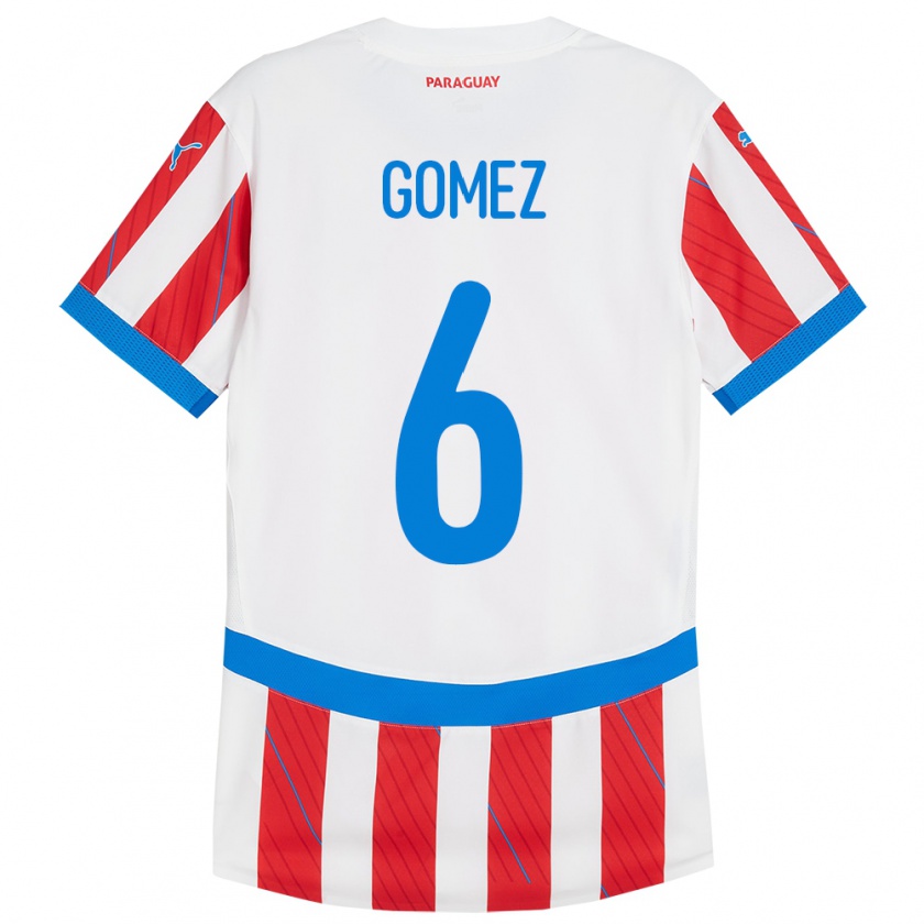 Kandiny Enfant Maillot Paraguay Marcos Gómez #6 Blanc Rouge Tenues Domicile 24-26 T-Shirt