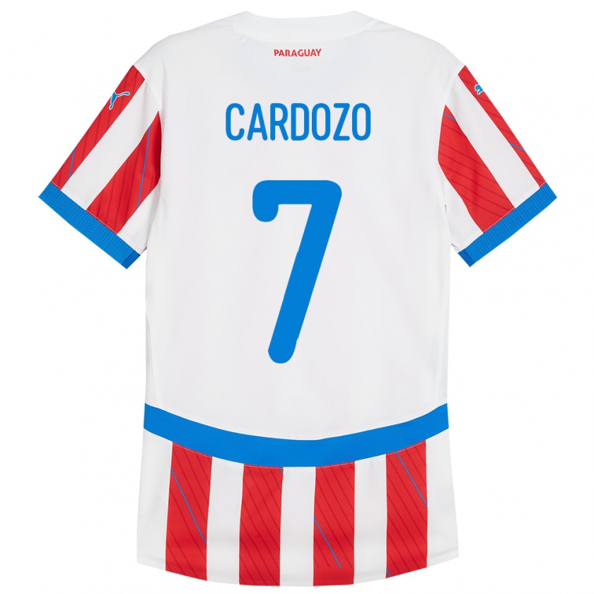 Kandiny Enfant Maillot Paraguay Fernando Cardozo #7 Blanc Rouge Tenues Domicile 24-26 T-Shirt