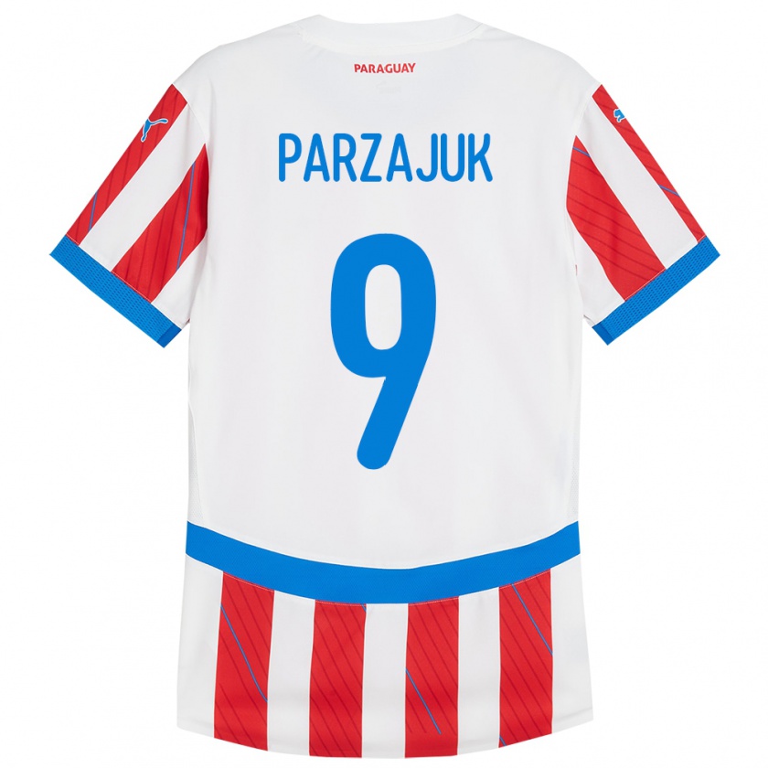 Kandiny Enfant Maillot Paraguay Kevin Parzajuk #9 Blanc Rouge Tenues Domicile 24-26 T-Shirt