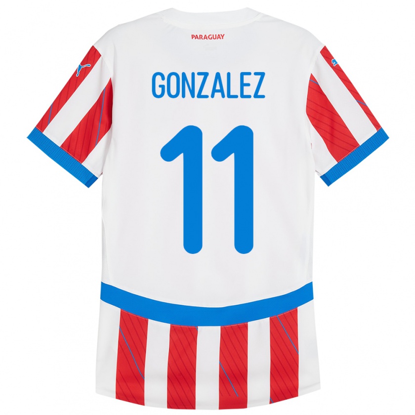 Kandiny Enfant Maillot Paraguay Enso González #11 Blanc Rouge Tenues Domicile 24-26 T-Shirt