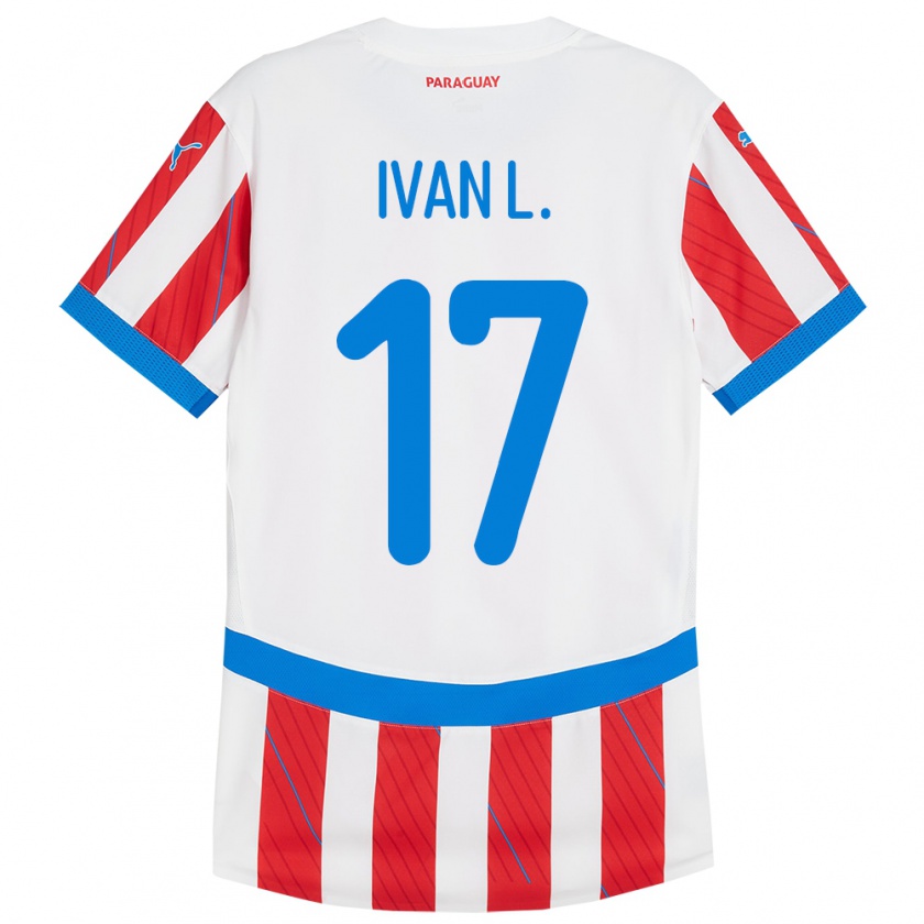 Kandiny Enfant Maillot Paraguay Iván Leguizamón #17 Blanc Rouge Tenues Domicile 24-26 T-Shirt