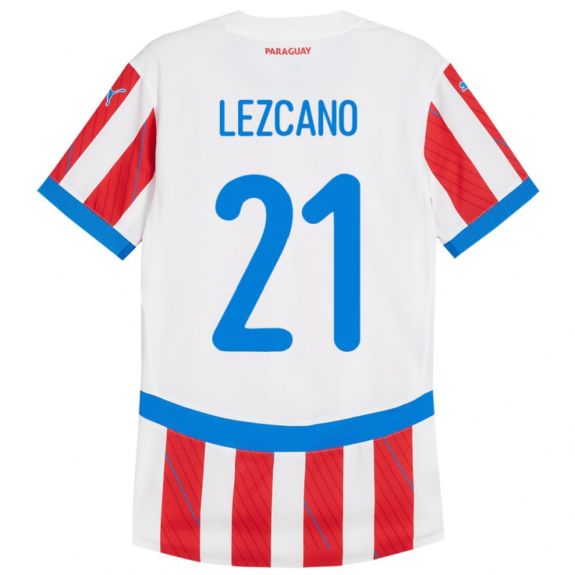 Kandiny Enfant Maillot Paraguay Rubén Lezcano #21 Blanc Rouge Tenues Domicile 24-26 T-Shirt