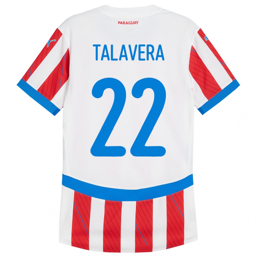 Kandiny Enfant Maillot Paraguay Javier Talavera #22 Blanc Rouge Tenues Domicile 24-26 T-Shirt