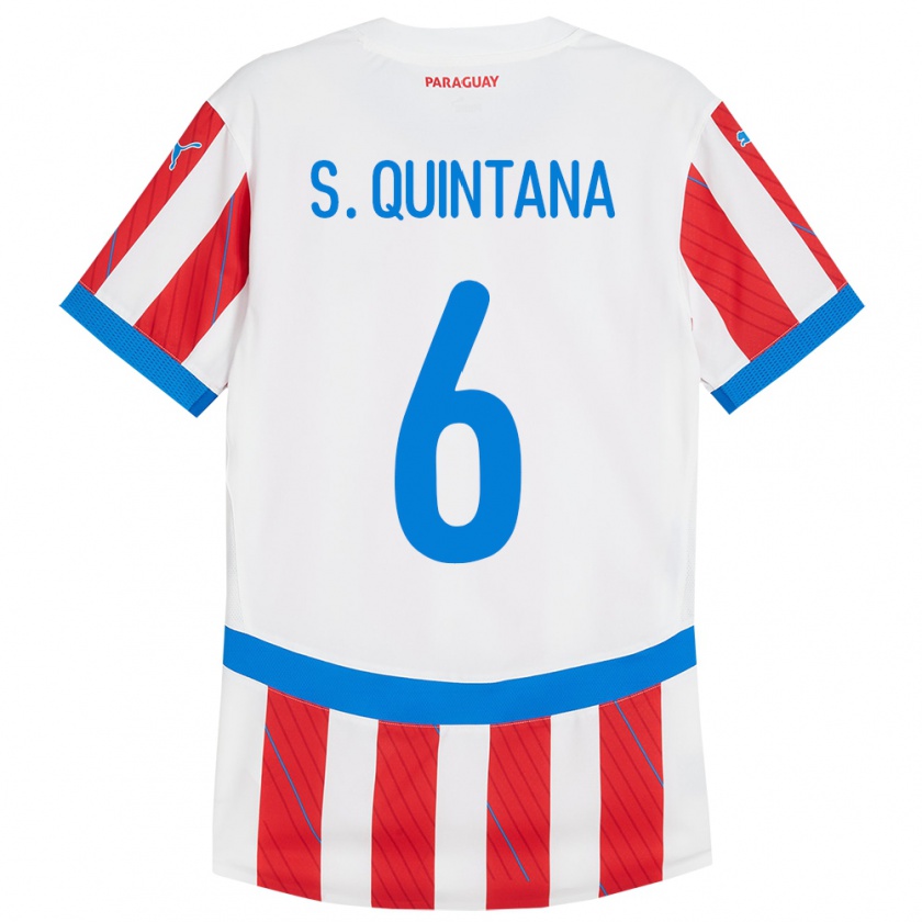 Kandiny Enfant Maillot Paraguay Sebastián Quintana #6 Blanc Rouge Tenues Domicile 24-26 T-Shirt