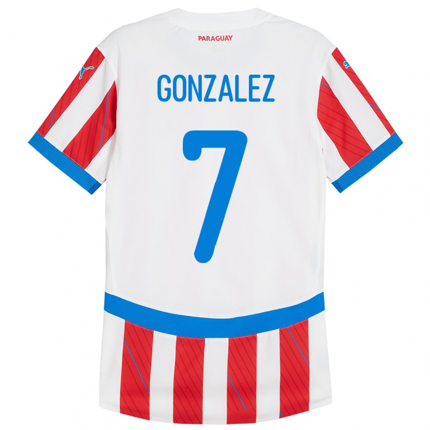 Kandiny Enfant Maillot Paraguay Diego González #7 Blanc Rouge Tenues Domicile 24-26 T-Shirt