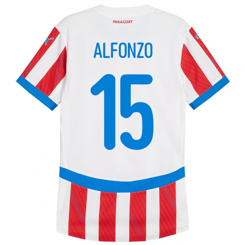 Kandiny Enfant Maillot Paraguay Axel Alfonzo #15 Blanc Rouge Tenues Domicile 24-26 T-Shirt