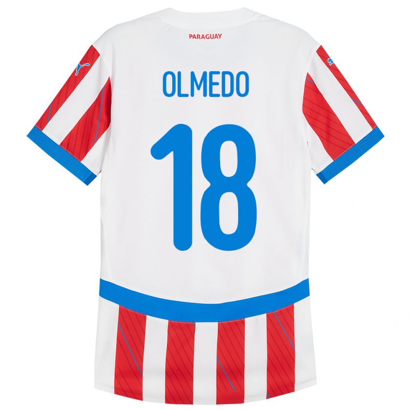 Kandiny Enfant Maillot Paraguay Cesar Olmedo #18 Blanc Rouge Tenues Domicile 24-26 T-Shirt