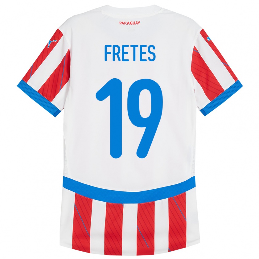 Kandiny Enfant Maillot Paraguay Alexis Fretes #19 Blanc Rouge Tenues Domicile 24-26 T-Shirt