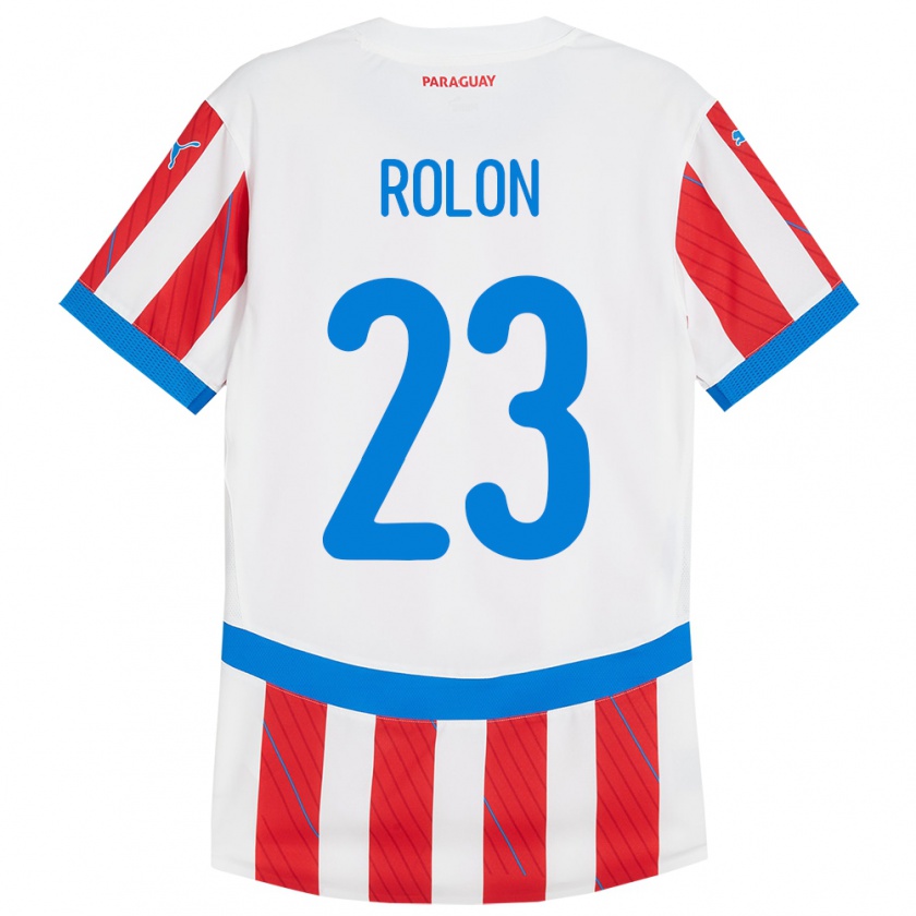 Kandiny Enfant Maillot Paraguay Luis Rolón #23 Blanc Rouge Tenues Domicile 24-26 T-Shirt