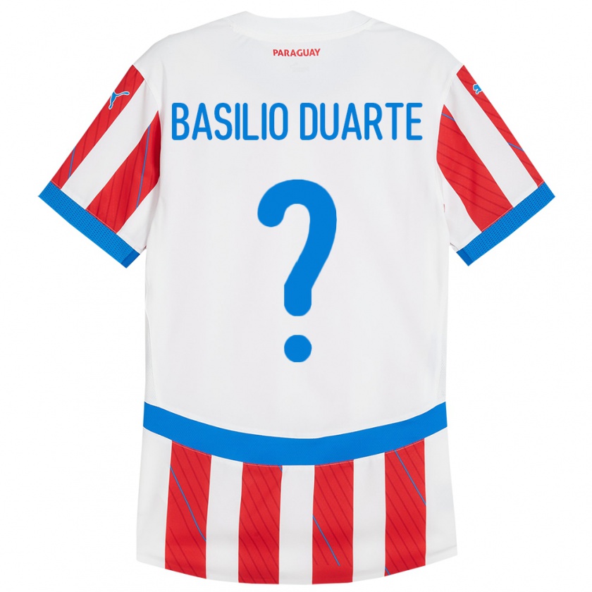 Kandiny Enfant Maillot Paraguay Basilio Duarte #0 Blanc Rouge Tenues Domicile 24-26 T-Shirt