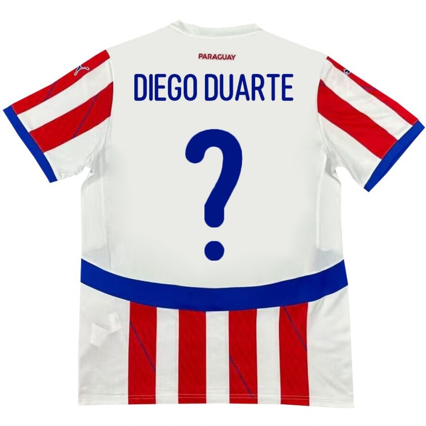 Kandiny Enfant Maillot Paraguay Diego Duarte #0 Blanc Rouge Tenues Domicile 24-26 T-Shirt