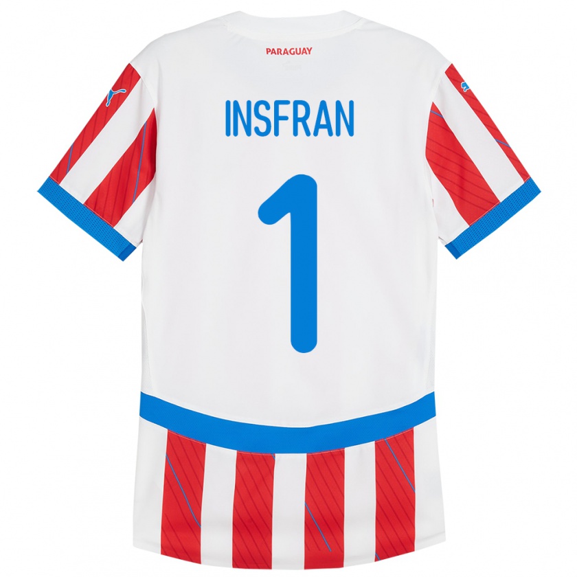 Kandiny Enfant Maillot Paraguay Facundo Insfrán #1 Blanc Rouge Tenues Domicile 24-26 T-Shirt