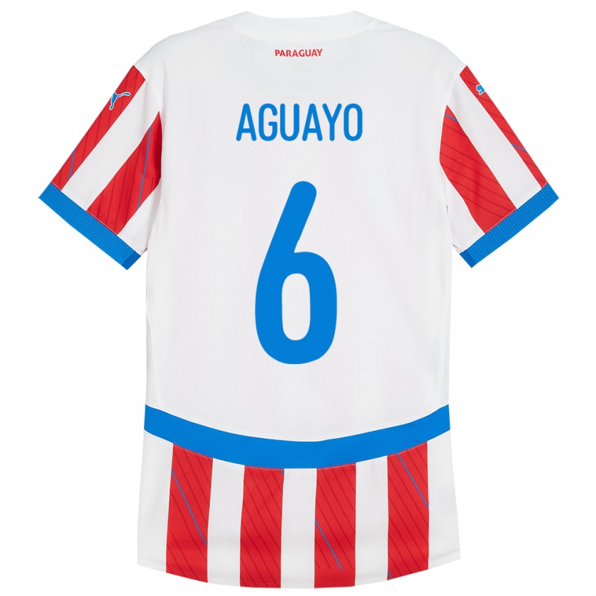 Kandiny Enfant Maillot Paraguay Ángel Aguayo #6 Blanc Rouge Tenues Domicile 24-26 T-Shirt