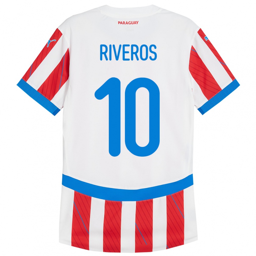 Kandiny Enfant Maillot Paraguay Paulo Riveros #10 Blanc Rouge Tenues Domicile 24-26 T-Shirt