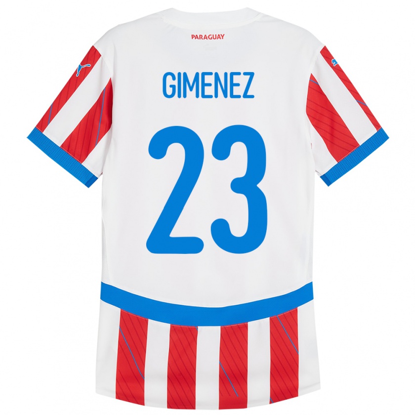 Kandiny Enfant Maillot Paraguay Miguel Giménez #23 Blanc Rouge Tenues Domicile 24-26 T-Shirt