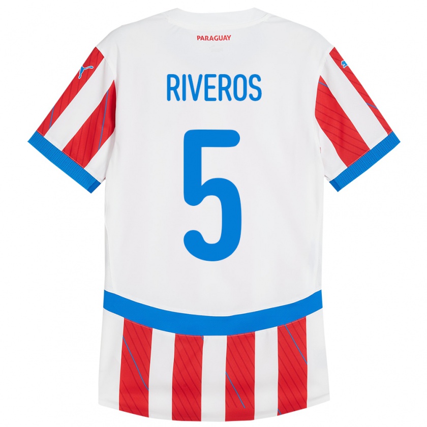 Kandiny Enfant Maillot Paraguay Verónica Riveros #5 Blanc Rouge Tenues Domicile 24-26 T-Shirt