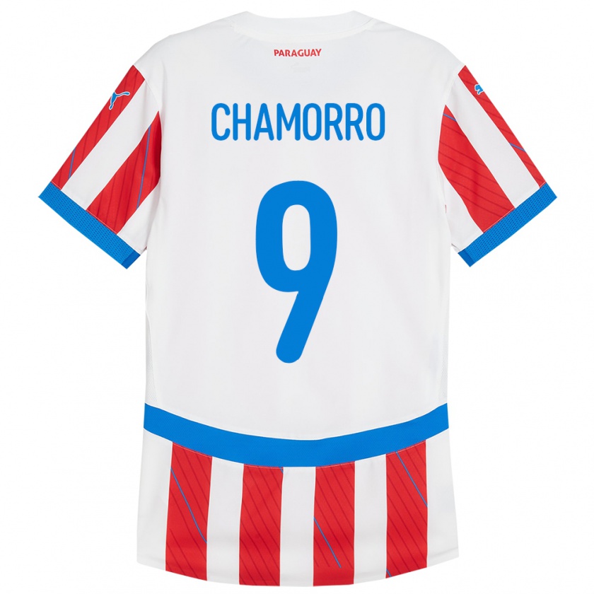 Kandiny Enfant Maillot Paraguay Lice Chamorro #9 Blanc Rouge Tenues Domicile 24-26 T-Shirt