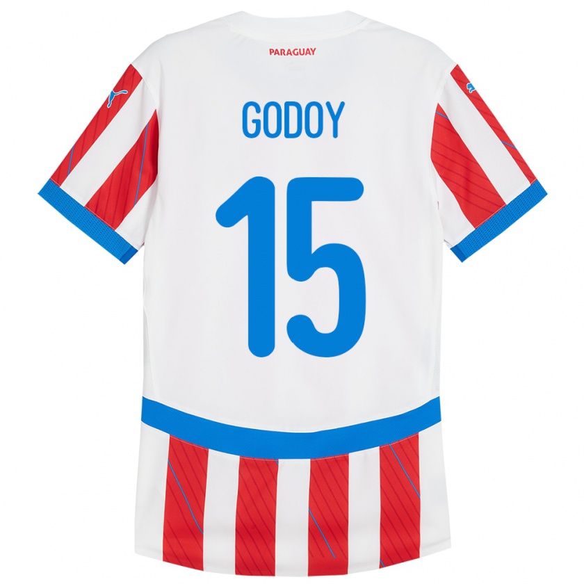 Kandiny Enfant Maillot Paraguay Fanny Godoy #15 Blanc Rouge Tenues Domicile 24-26 T-Shirt