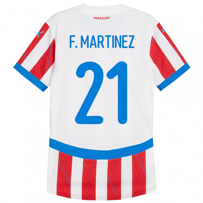 Kandiny Enfant Maillot Paraguay Fiorela Martínez #21 Blanc Rouge Tenues Domicile 24-26 T-Shirt