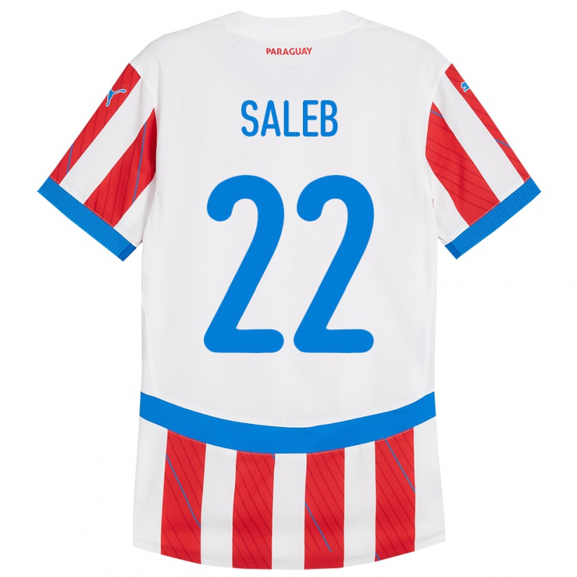 Kandiny Enfant Maillot Paraguay Gloria Saleb #22 Blanc Rouge Tenues Domicile 24-26 T-Shirt